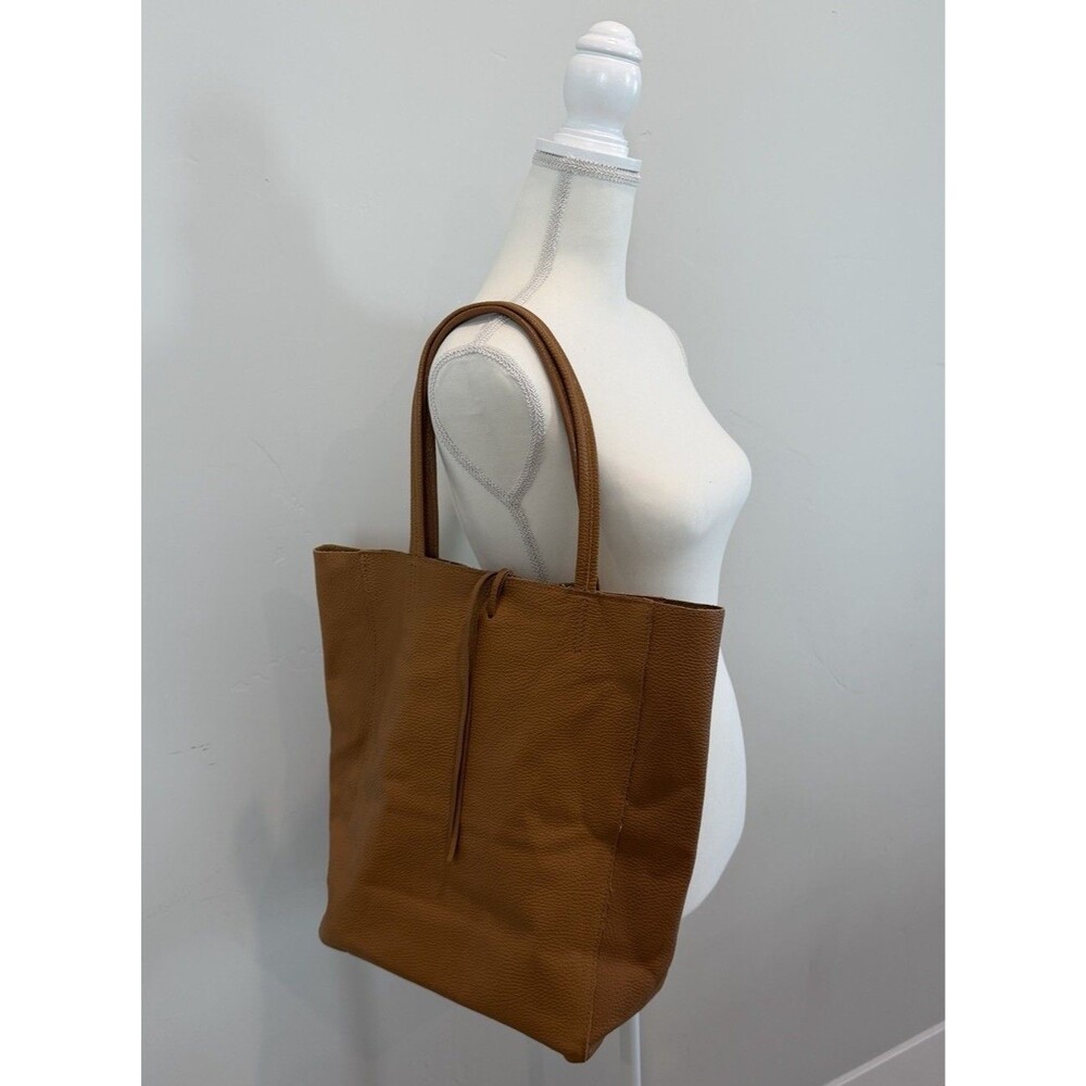 Borse In Pelle Tan Pebble Leather Large Tote Bag Purse Made In Italy Zip Pocket